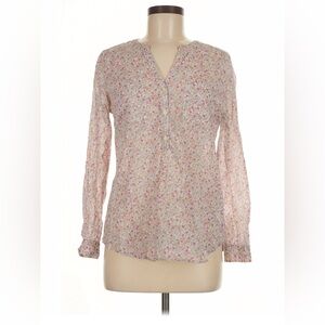 Old Navy Pink Floral Split V-Neck Blouse